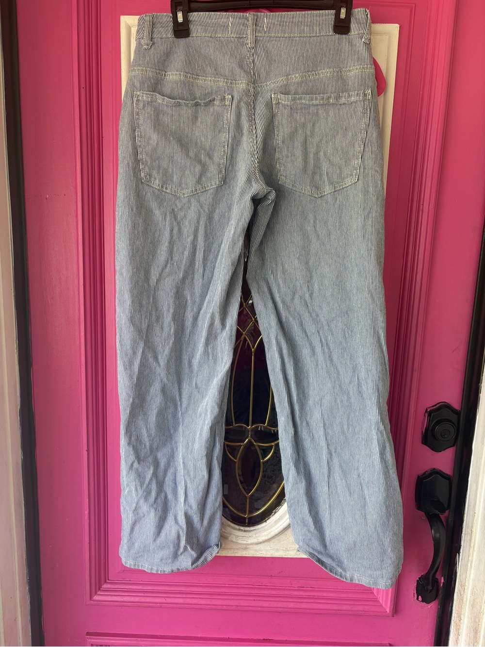 Railroad Blue Wide-Leg Women's Jeans - pinstripe vintage retro conductor